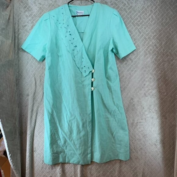 Damon Dress Womans 20W Wrap Top Turquoise Blue Short Sleeve Rayon Blend Vintage - Picture 1 of 16